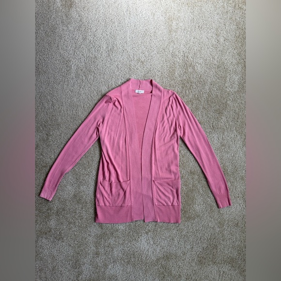 Pink Open-Front Cardigan With Pockets - Picture 2 of 6